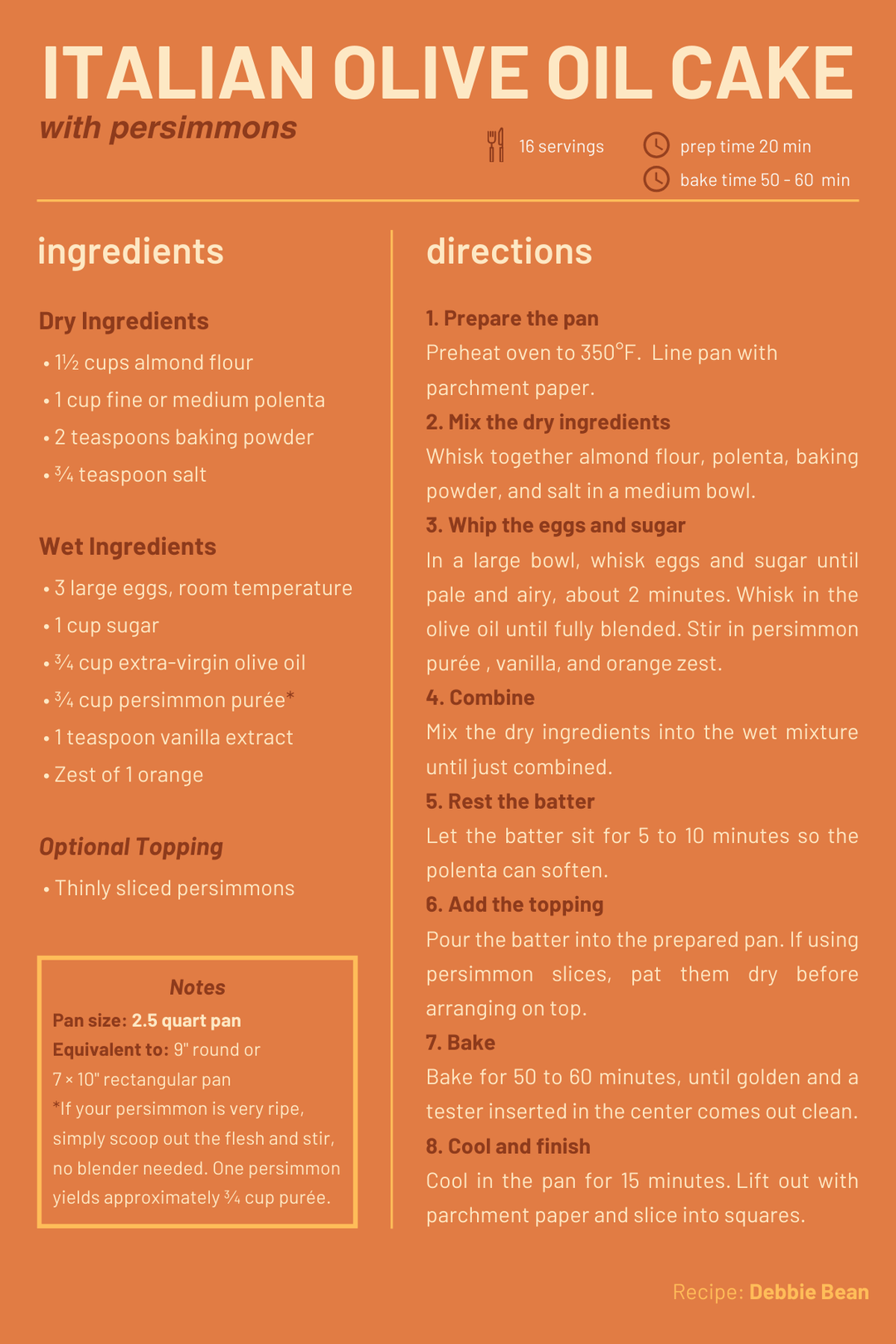 Italian Olive Oil Polenta Cake with Persimmon